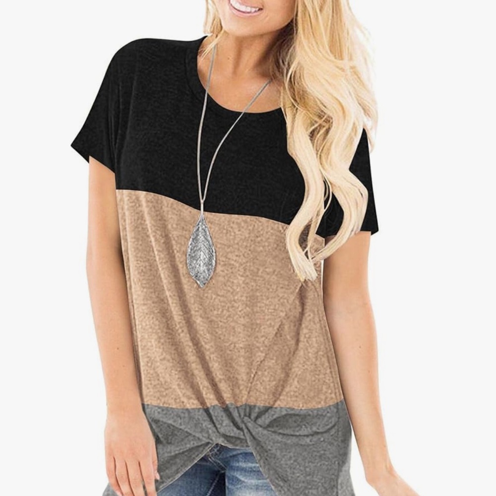 Women’s color block knotted T shirt